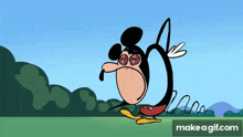 a cartoon of mickey mouse wearing glasses and a slinky