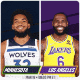 two basketball players one from the wolves and one from the lakers