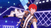 a man with red hair is dancing on a stage in a video game called nights the phantom third knights .
