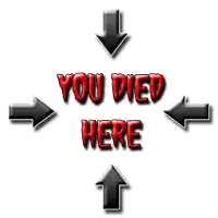a sign that says you died here with arrows pointing in opposite directions