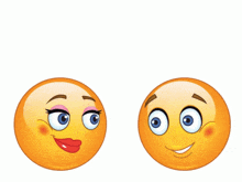 a couple of smiley faces kissing with a red heart above them