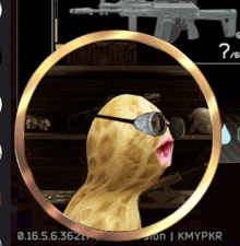 a peanut wearing sunglasses is in a circle with kmypkr written below it
