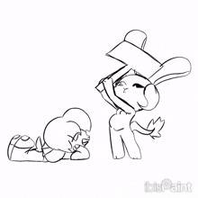 a black and white drawing of a rabbit with the word ibis paint on the bottom right