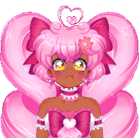 a drawing of a girl with pink hair and a heart in her hair