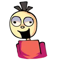 a cartoon character with a surprised look on his face is wearing a pink shirt .