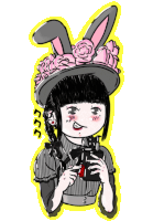 a drawing of a girl wearing bunny ears