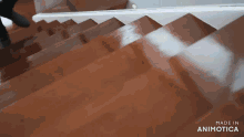 a person is walking up a set of wooden stairs made in animotica