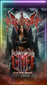 a poster for gothic metal indonesia shows a woman standing in front of a castle