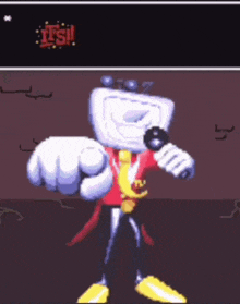 a cartoon character is singing into a microphone with the words it 's on the bottom