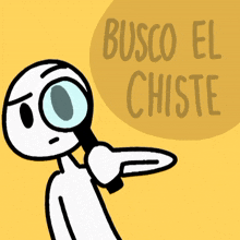 a cartoon character looking through a magnifying glass with the words busca el chiste above him