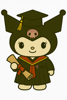 a cartoon character is wearing a graduation cap and gown