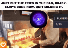 a meme shows a man putting french fries in a bag