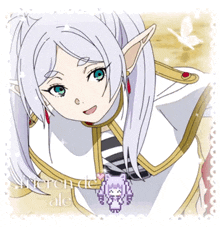 a picture of a girl with white hair and blue eyes with the name meren de ale