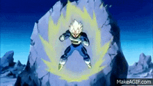 a cartoon character is flying through the air with a yellow light coming out of his chest .