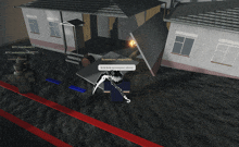 a person with a scythe standing in front of a destroyed house with a message that says le le le le