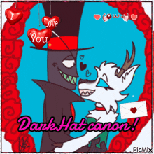 a cartoon drawing of a man and a dog with the words dank hat canon on the bottom