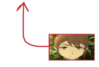 a drawing of a girl 's face with an arrow pointing up