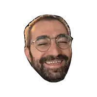 a man with glasses and a beard is smiling on a white background