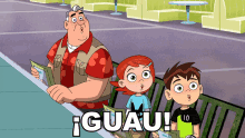 a group of cartoon characters are standing next to each other with the word guau in the corner