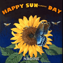 a picture of a sunflower with the words happy sunflower day written above it