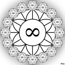 a black and white drawing of an infinity symbol in the center
