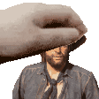 a hand is covering a man 's face in a pixel art .