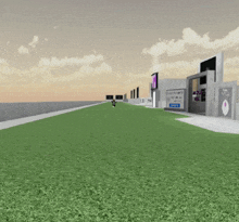 a computer generated image of a grassy field with a sign that says ' lawn board '