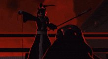 a silhouette of a person holding a spear in their hand