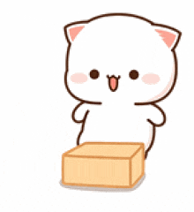 a cartoon cat is sitting on top of a small box .