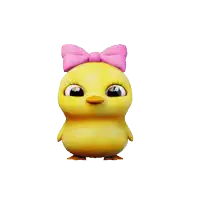 a cartoon chick with a pink bow on its head