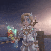 a cartoon character is holding a candle and a bottle