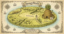 a map of the spongebob squarepants world shows a pineapple grotto