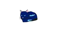 a drawing of a blue cat laying down with a blue tail