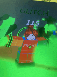 a girl with red hair is wearing a red shirt with the word front on it