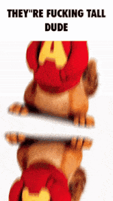 a picture of alvin and the chipmunks with a caption that says they 're fucking tall dude