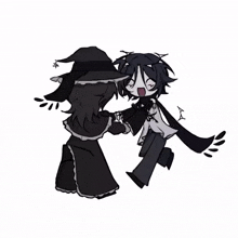a drawing of a witch and a boy dancing