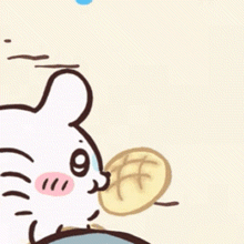 a cartoon drawing of a rabbit holding a bunch of bananas