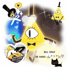 a drawing of bill cipher from gravity falls is surrounded by other drawings