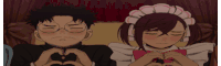 a boy and a girl making a heart with their hands