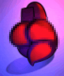 a pixel art of a red and purple object on a purple background