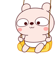 a cartoon bear is sitting on a yellow swing with a white background .