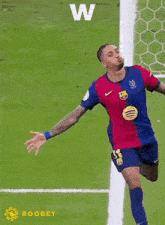 a soccer player with the letter w on the bottom right
