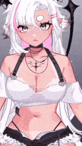 a drawing of a girl with white hair and a choker