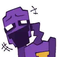 a drawing of a purple skeleton with a yellow t on his chest .