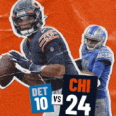 a bears player is holding a football next to a detroit lions player