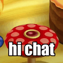 a cartoon illustration of a mushroom with the words hi chat on it