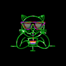 neon cat drinking green neons sipping omer