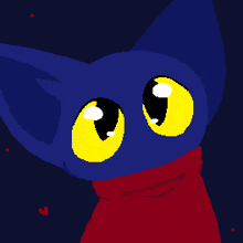 a blue cat with yellow eyes and a red scarf