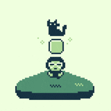 a pixel art drawing of a person with a smiley face and a sad face