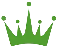 a green crown on a white background with three dots